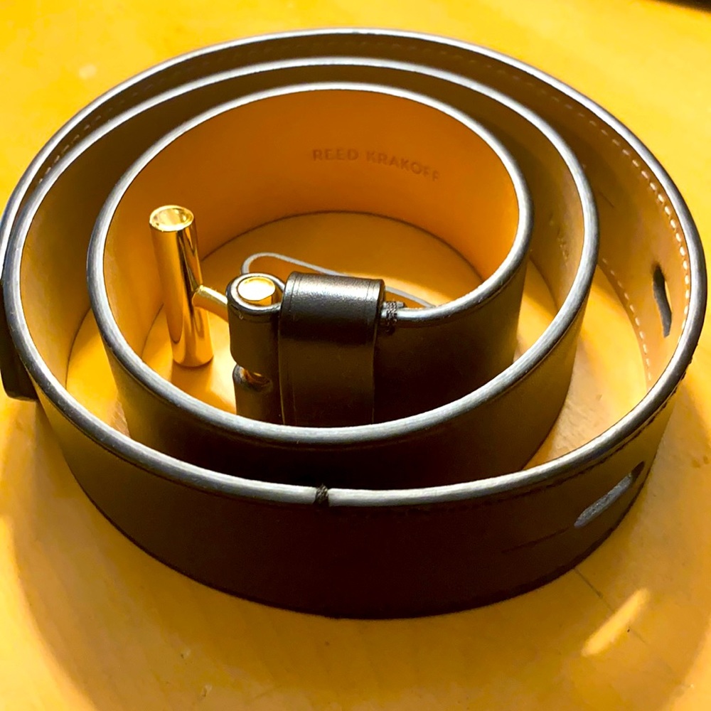 Reed Krakoff black leather T-pin belt